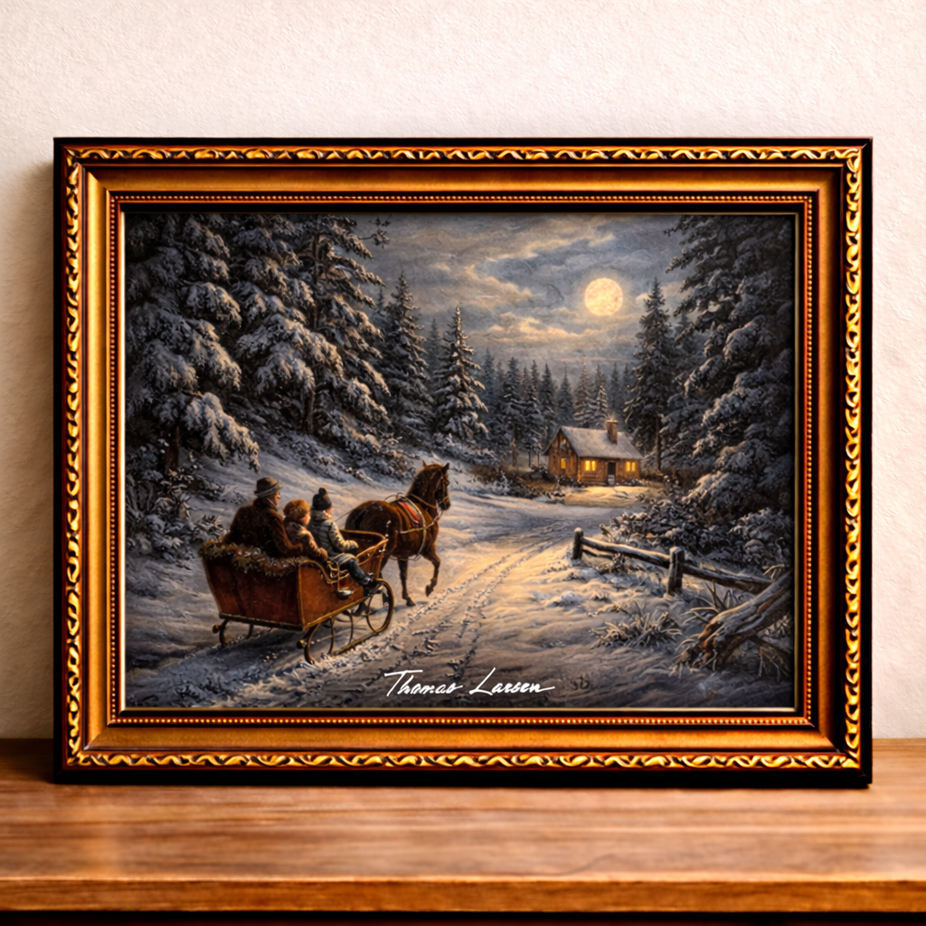 A winter sleigh ride under moonlight