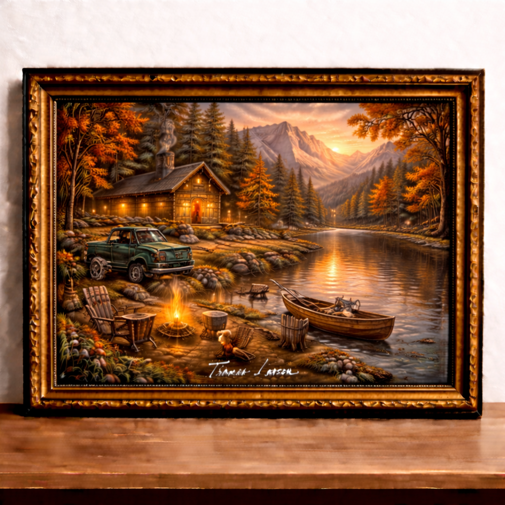 Cozy autumn lakeside cabin retreat