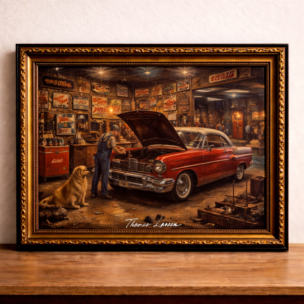 Garage nostalgia with red Chevrolet