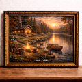 Lakeside sunset with rustic charm