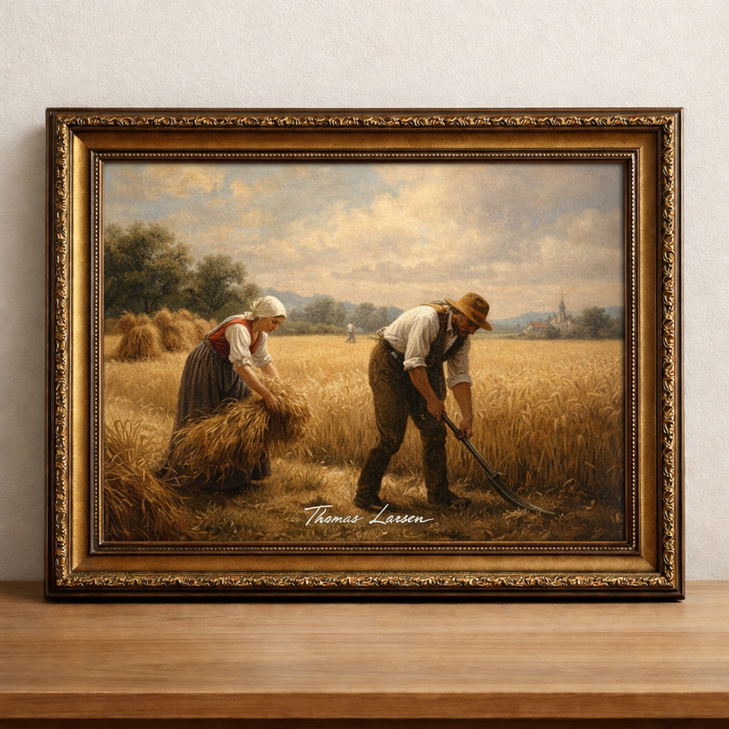 Rural harvest scene in golden light