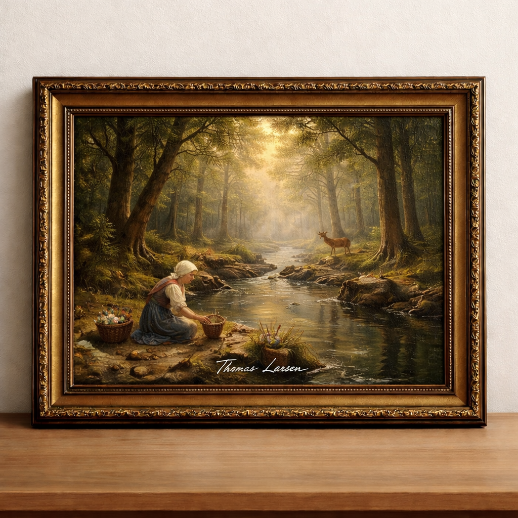 Serene forest morning with deer