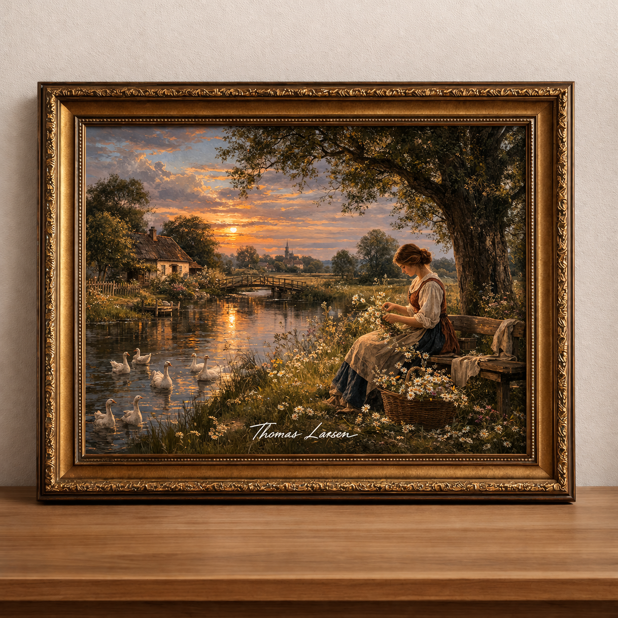 Tranquil riverbank at sunset