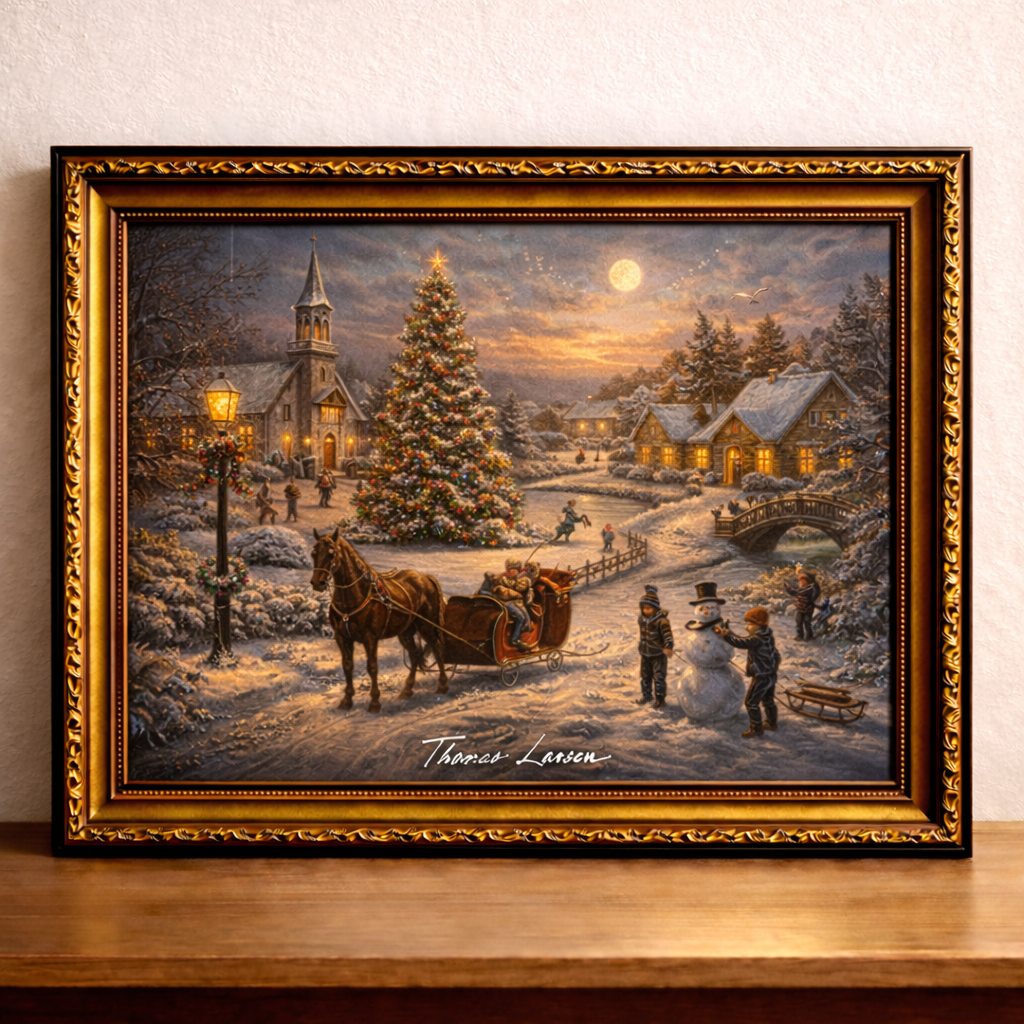 Village Christmas evening with sleigh ride